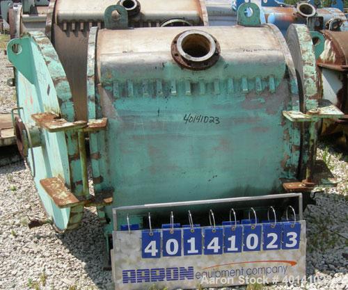 Used American Heat Reclaiming Horizontal Spiral Heat Exchanger, type 1H, 1060 square feet, 316 stainless steel. Hot and cold side rated 100 psi at 200 deg F. Carbon steel removable heads, (1) with 31...