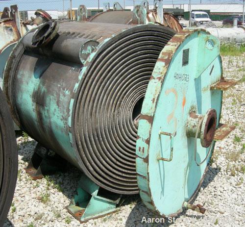 Used American Heat Reclaiming Horizontal Spiral Heat Exchanger, type 1H, 1060 square feet, 316 stainless steel. Hot and cold side rated 100 psi at 200 deg F. Carbon steel removable heads, (1) with 31...