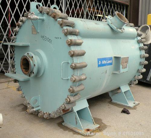 Used Alfa Laval Horizontal Spiral Heat Exchanger, Model 1-H, 930 Square Feet, 316L Stainless Steel Product Contact Areas. Hot and cold side rated 100 psi at 200 deg F and 20 deg F at 100 psi. Carbon ...