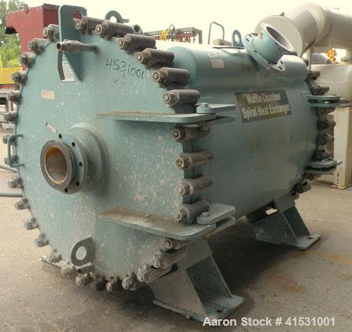 Used Alfa Laval Horizontal Spiral Heat Exchanger, Model 1-H, 930 Square Feet, 316L Stainless Steel Product Contact Areas. Hot and cold side rated 100 psi at 200 deg F and 20 deg F at 100 psi. Carbon ...