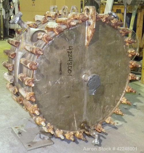Used Alfa Laval Spiral Heat Exchanger, type 1-H, 345 square feet, 304L stainless steel. Rated 165 and full vacuum at 400 degrees F. Stainless steel sheathed with insulation. Openings: 1-1/2" inlet/ou...