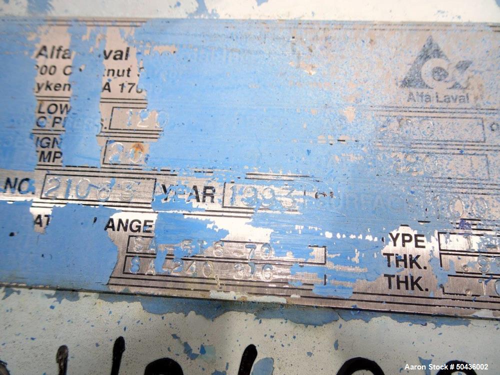 Used Alfa Laval Spiral Heat Exchanger, Type 1-H, 100 Square Feet Area.