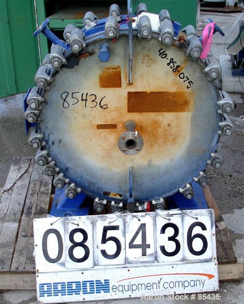 USED: Alfa Laval horizontal spiral heat exchanger, model 1-H, 172 square feet, 316 stainless steel product contact areas, carbon steel head. Rated 150 psi at 550 deg F, removable ends. Openings: hot ...