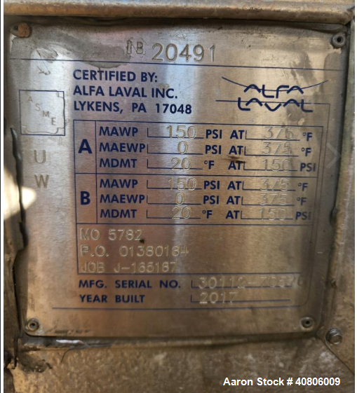 Alfa Laval Spiral Heat Exchanger, Model 1H-L-1T
