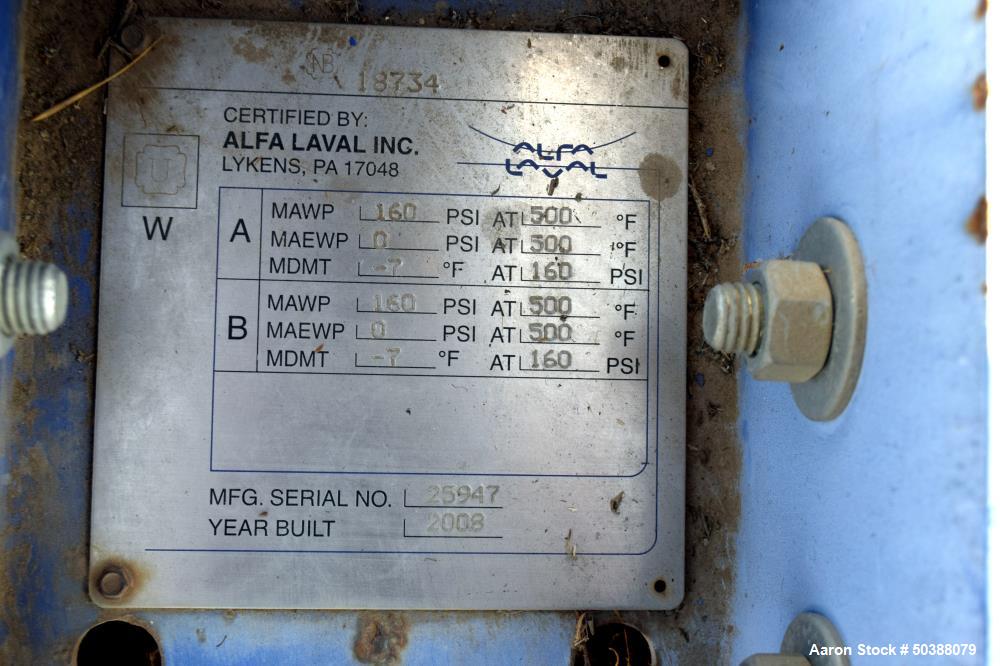 Used Alfa Laval Spiral Heat Exchanger, 50 Square Feet, Model 1H-L-1T