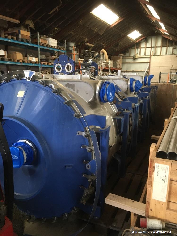 Used Alfa Laval Stainless Steel Spiral Heat Exchanger, Model 1H-L-1T. Material of construction is stainless steel 316L shell on product contact parts. Stainless steel body. 1170.03 square feet (108.7...