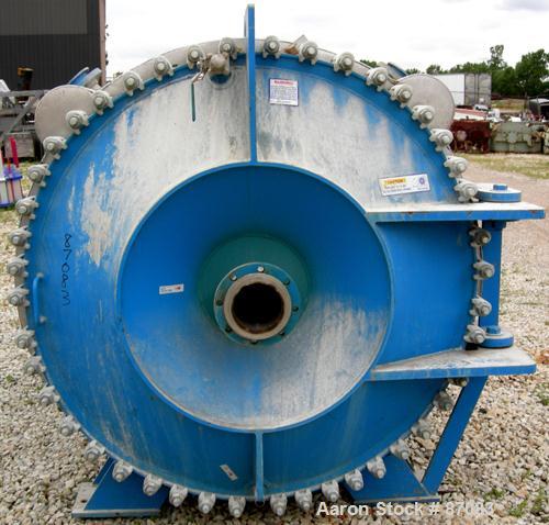 USED: Alfa Laval horizontal spiral heat exchanger, model 1H, 2200 square feet, 316/316L stainless steel product contact areas. Rated 100 psi/FV at 300 deg F. Hinged carbon steel removable heads. Open...