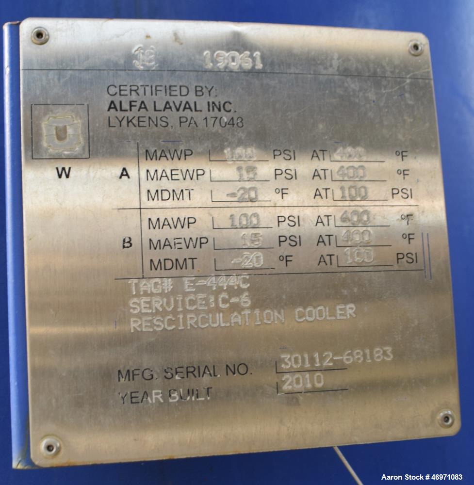 Used Alfa Laval Spiral Heat Exchanger, Model 1V-L-2C