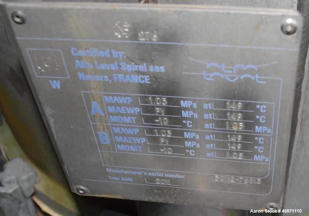 Used Alfa Laval Spiral Heat Exchanger, Type ALSHE-LTL-13S
