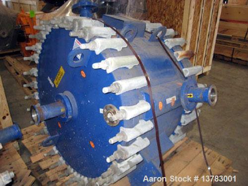 Used Alfa Laval spiral type 1-V heat exchanger, 400 square feet. Max allowable working pressure: 150 psi at 400 deg F. Min design metal temp: 20 deg F at 150 psi. Head material: SA-516-70; thickness ...