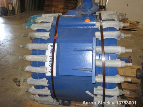 Used Alfa Laval spiral type 1-V heat exchanger, 400 square feet. Max allowable working pressure: 150 psi at 400 deg F. Min design metal temp: 20 deg F at 150 psi. Head material: SA-516-70; thickness ...