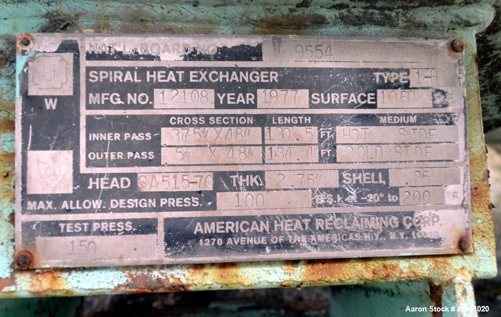 Used Stainless Steel American Heat Reclaiming Horizontal Spiral Heat Exchanger