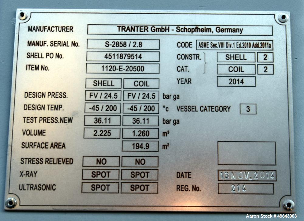 Unused- Tranter GmbH Horizontal Spiral Heat Exchanger