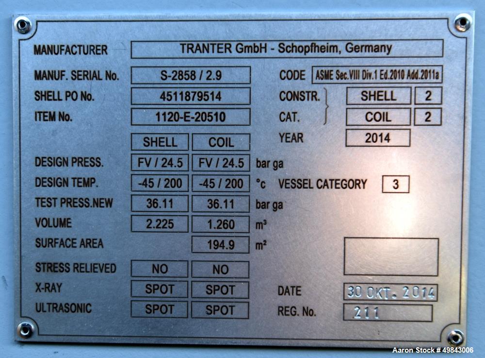 Unused- Tranter GmbH Horizontal Spiral Heat Exchanger