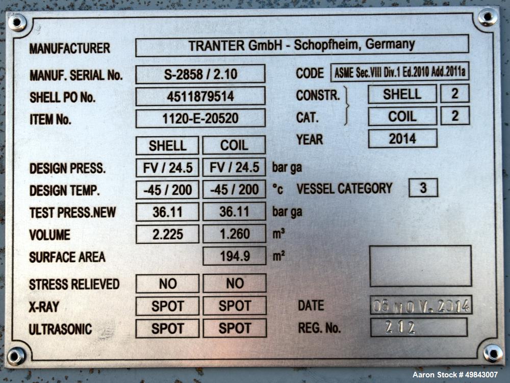 Unused- Tranter GmbH Horizontal Spiral Heat Exchanger