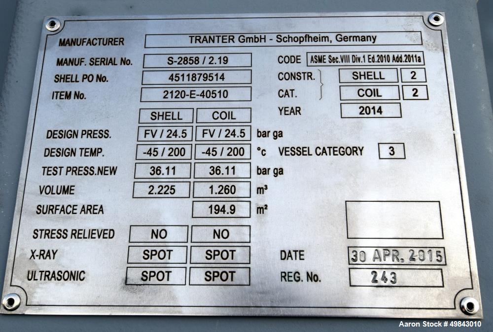 Unused- Tranter GmbH Horizontal Spiral Heat Exchanger