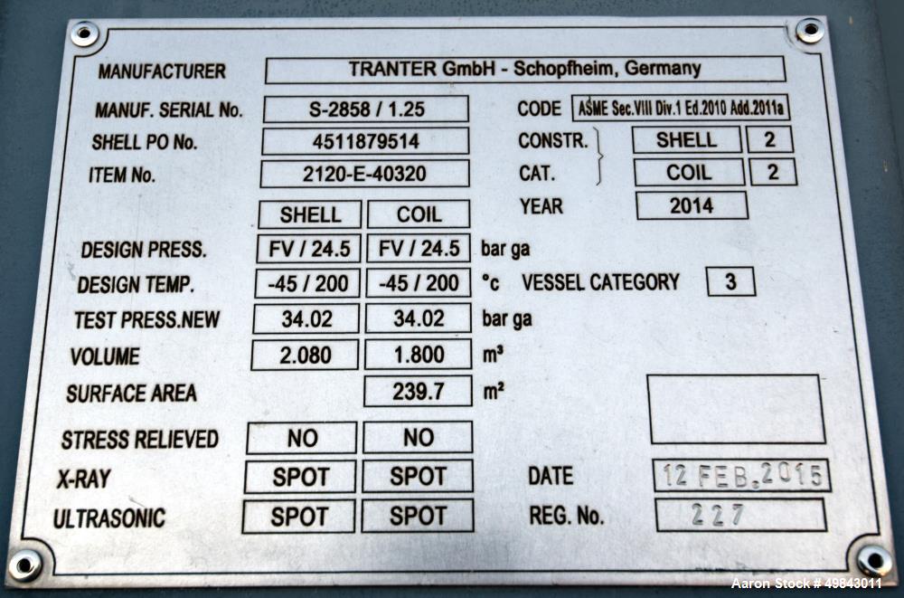 Unused- Tranter PS Spiral Heat Exchanger