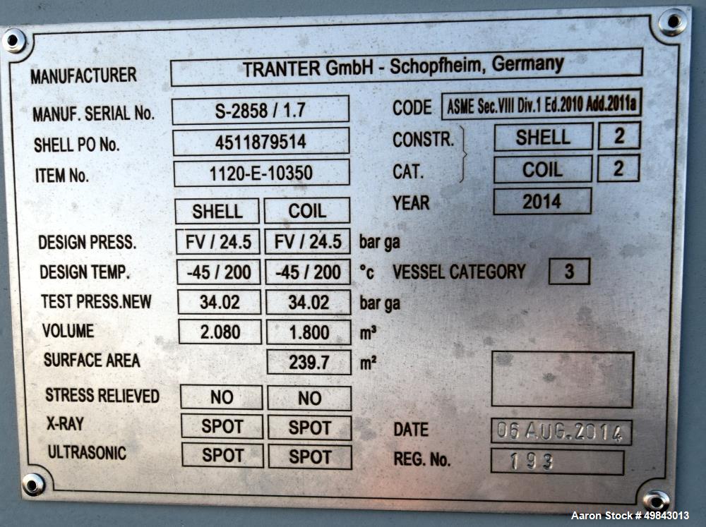 Unused- Tranter GmbH Horizontal Spiral Heat Exchanger