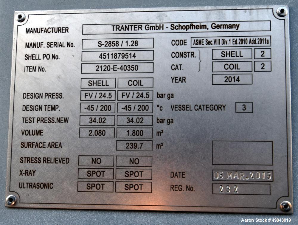 Unused- Tranter GmbH Horizontal Spiral Heat Exchanger