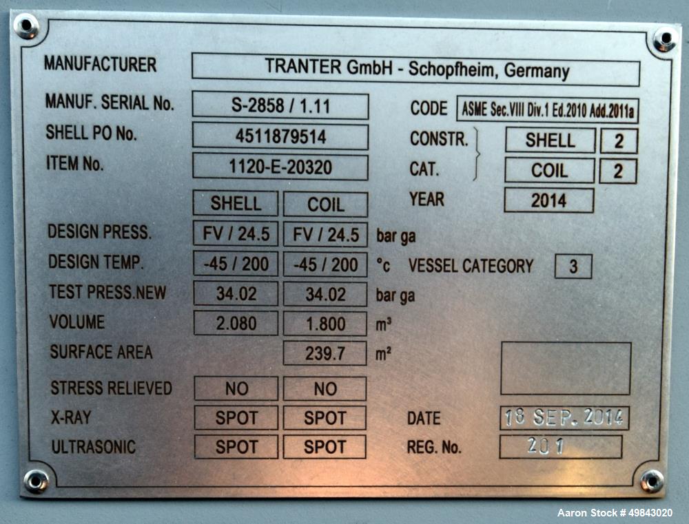 Unused- Tranter GmbH Horizontal Spiral Heat Exchanger