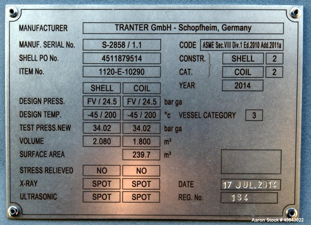 Unused- Tranter GmbH Horizontal Spiral Heat Exchanger