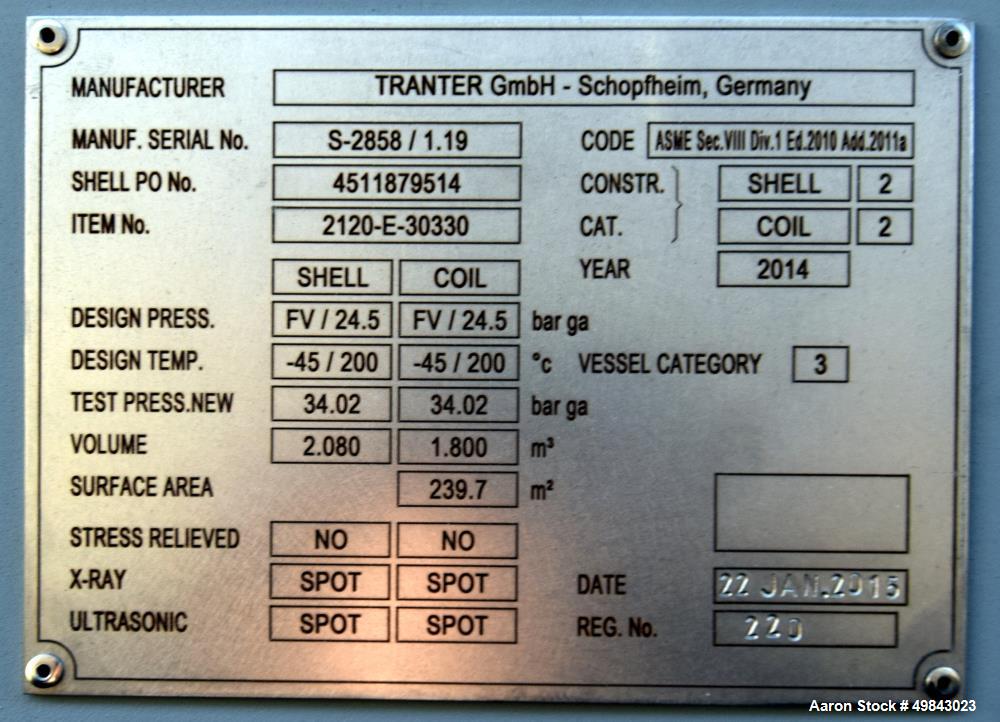 Unused- Tranter GmbH Horizontal Spiral Heat Exchanger