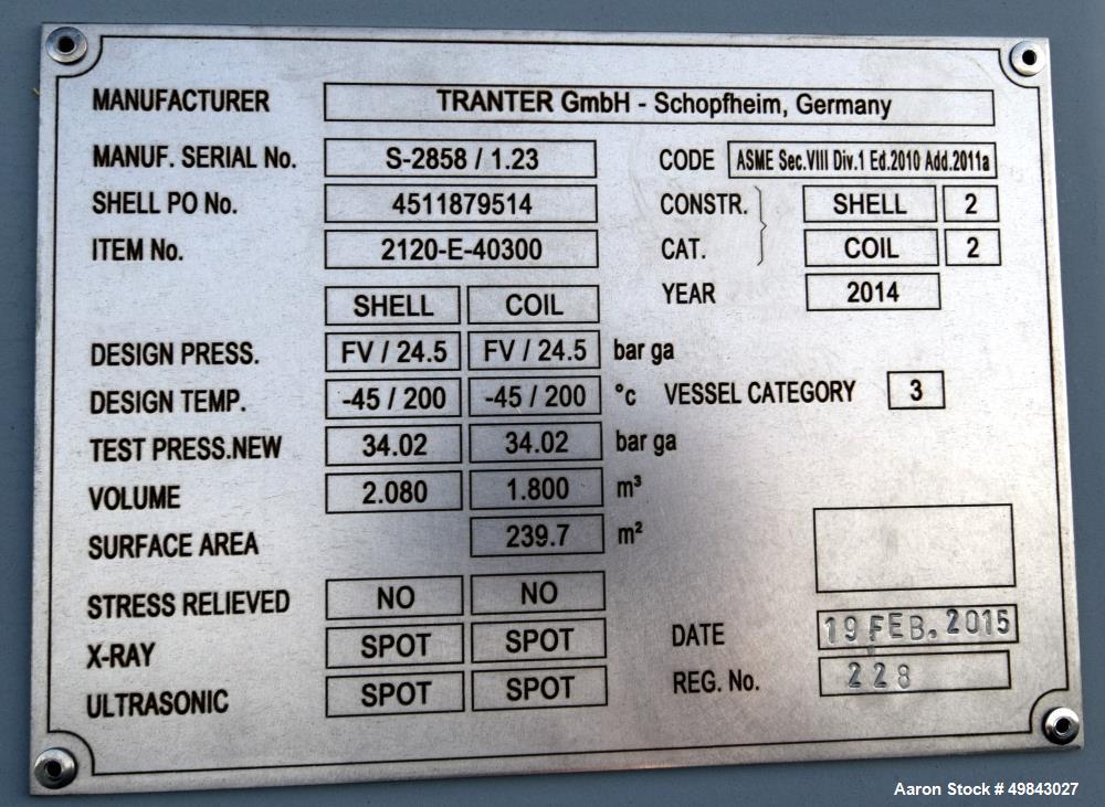 Unused- Tranter GmbH Horizontal Spiral Heat Exchanger