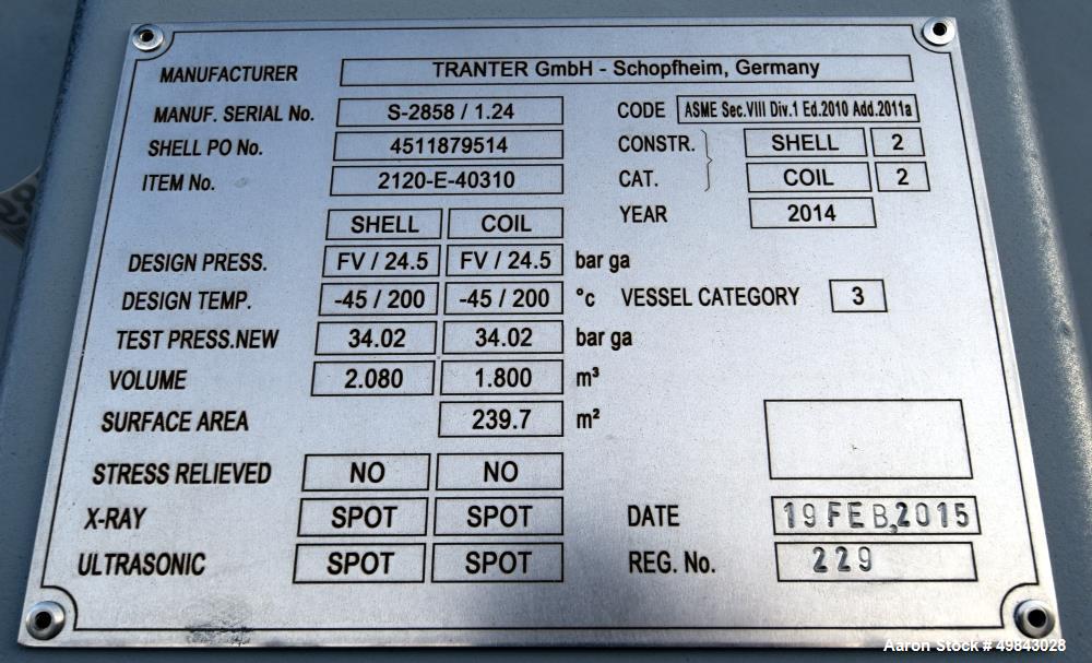 Unused- Tranter GmbH Horizontal Spiral Heat Exchanger