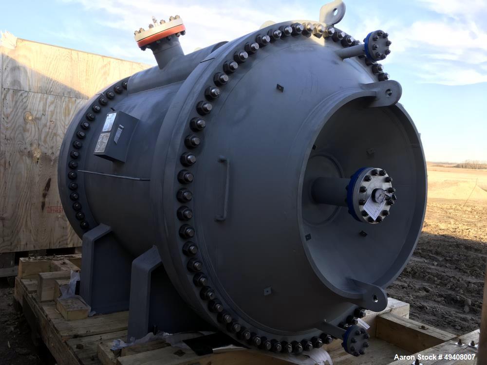 Unused- Tranter Spiral Heat Exchanger. Diameter 1920 mm. Length 2003 mm. Max pressure FV/355 psi. Temperature -45/200 C. Actual surface area 2580 feet squared. Effective surface area 2454 feet square...