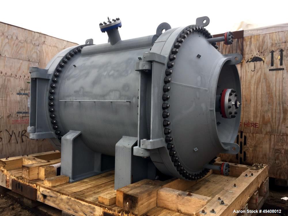 Unused- Tranter Spiral Heat Exchanger. Diameter 1920 mm. Length 2003 mm. Max pressure FV/355 psi. Temperature -45/200 C. Actual surface area 2580 feet squared. Effective surface area 2454 feet square...