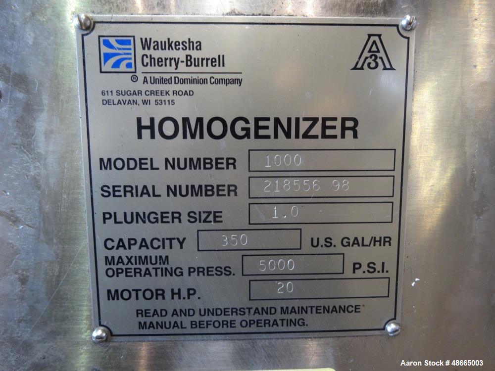 Used- Cherry-Burrell/Waukesha Homogenizer, Model 1000, 316 Stainless Steel.