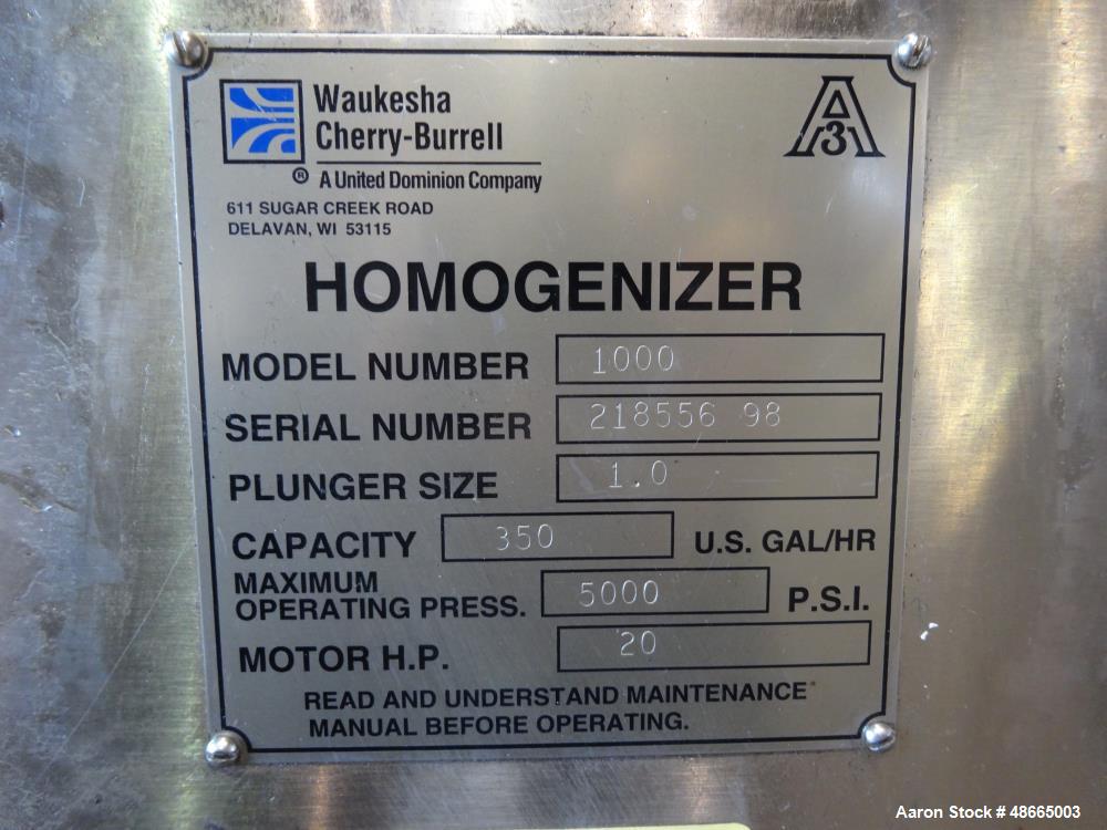 Used Cherry-Burrell/Waukesha Homogenizer, Model 1000, 316 Stainless Steel.