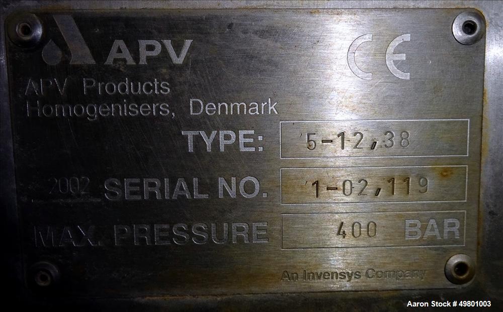 Used- APV Rannie Homogenizer, Type 5-12, 38, 15-7Mo Stainless Steel.