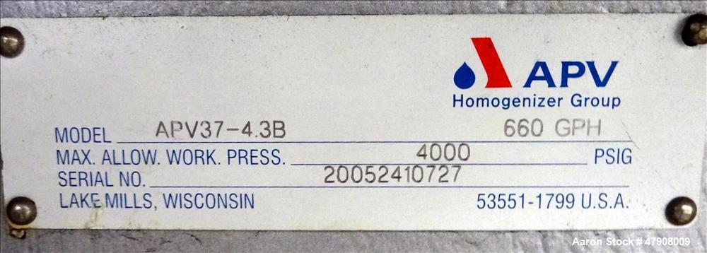Used APV Homogenizer, Model APV37-4.3B, Stainless Steel.