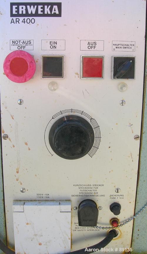 USED: Erweka Apparatebau drive unit, model AR-400. Approximate 1/2 hp, 110 volt, 8 amp, 0-400 rpm motor. Unit includes a model HO homogenizer head, rated 30 kg/hour.