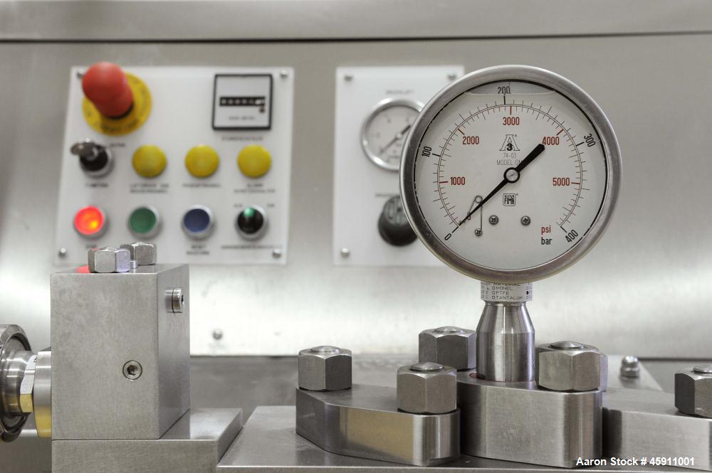 Used FBF Italy SRL  Homogenizer, Type FBF 010. Stainless steel construction on product contact parts. Working capacity 529 gallons (2000 liters) per hour, 1950 psi (130 bar) maximum pressure. Single ...