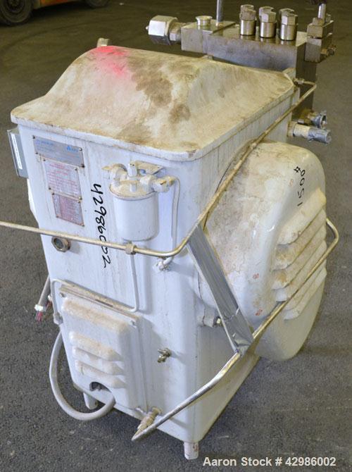 Used APV Gaulin Homogenizer, Model 150-75 MP3-5TBS, 15-5 PH Stainless Steel. Capacity 150 gallons per hour, 3000 psi maximum. Single stage homogenizing valve assembly. Tapered field removable valve s...