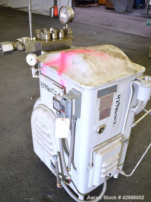 Used APV Gaulin Homogenizer, Model 150-75 MP3-5TBS, 15-5 PH Stainless Steel. Capacity 150 gallons per hour, 3000 psi maximum. Single stage homogenizing valve assembly. Tapered field removable valve s...