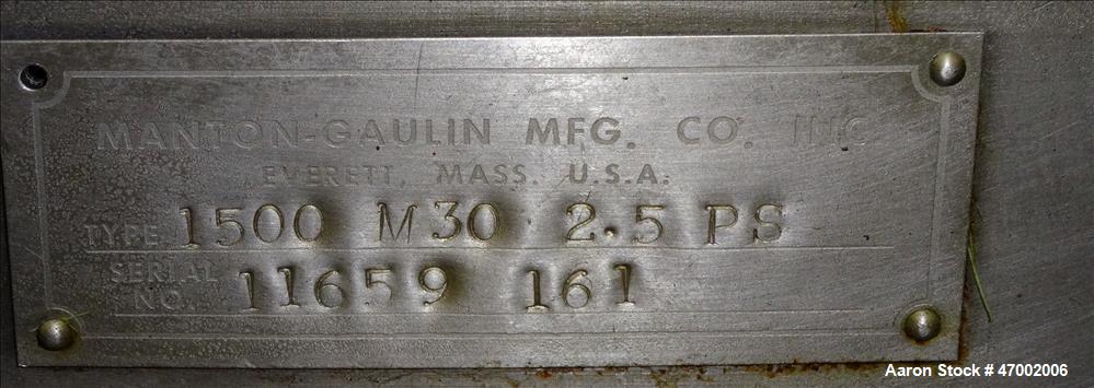 Used APV Gaulin Homogenizer, Model 1500 M30 2.5 PS, 304 Stainless Steel.