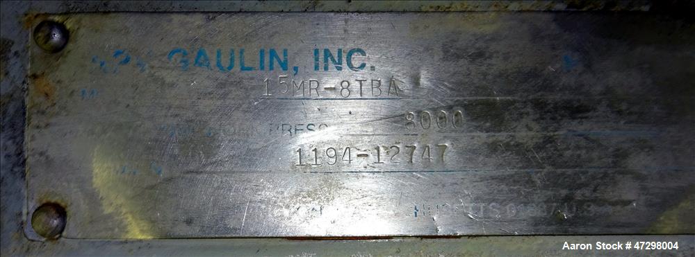 Used- Gaulin Homogenizer, Model 15MR-8TBA.