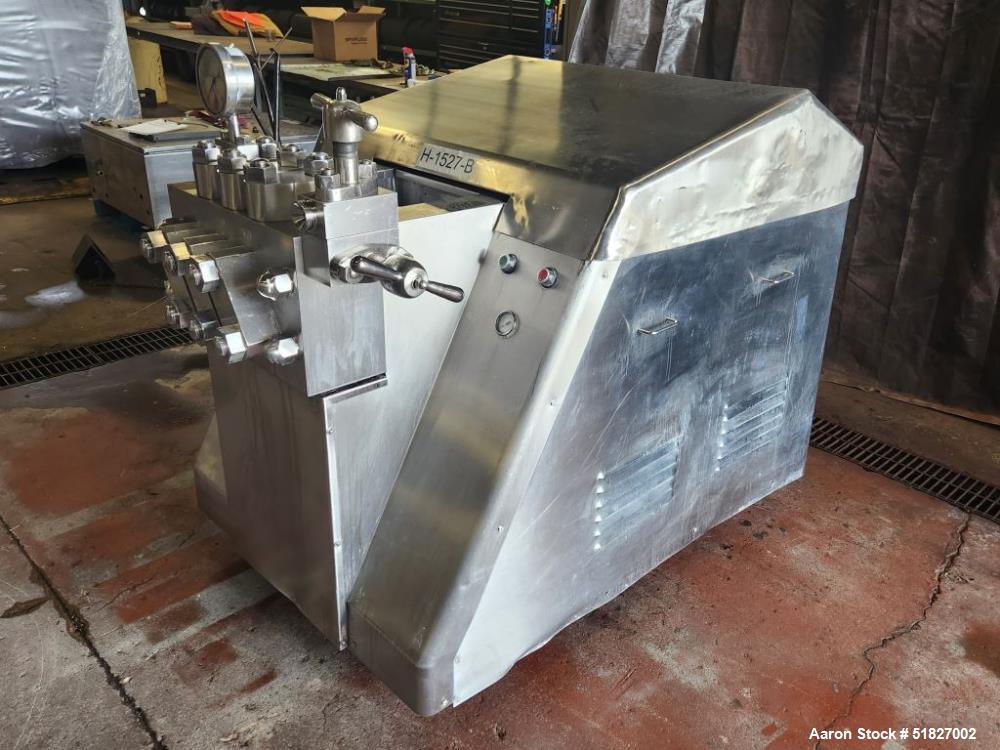 Used- Reconditioned- Gaulin Model MC18 10TBS Stainless Steel clad homogenizer. Two stage manual valve assembly. 1-3/16" plun...