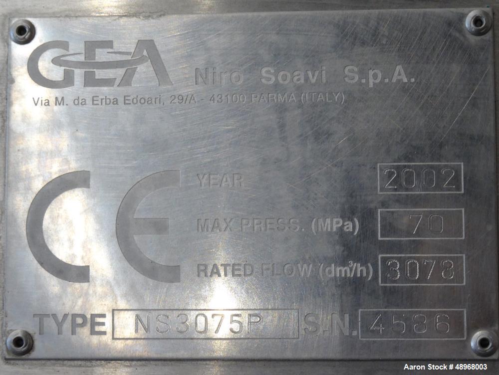 Used GEA Niro Soavi Homogenizing High Pressure Pump, Type NS3075P.