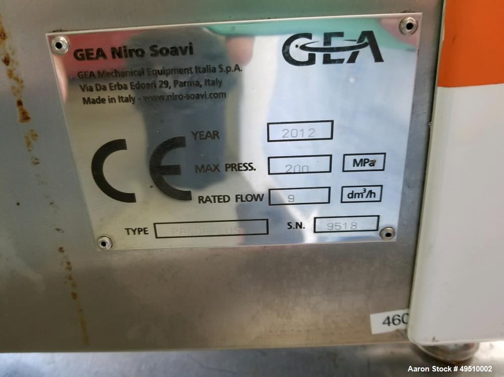 Used GEA Niro Soavi, Panda Plus 2000 Bench Top Homogenizer, Rated 200 MPa. Stainless steel. Year. 2012.