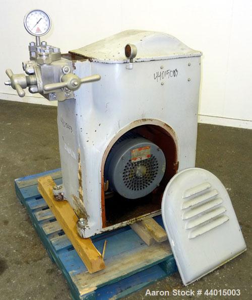 Used Manton-Gaulin Sub-Micron Disperser Homogenizer, Type 125KL3-5BS, 304 Stainless Steel.  Capacity 125 gallons per hour, 5000 psi maximum.  2 Stage homogenizing valve assembly.  Ball  valves, sprin...