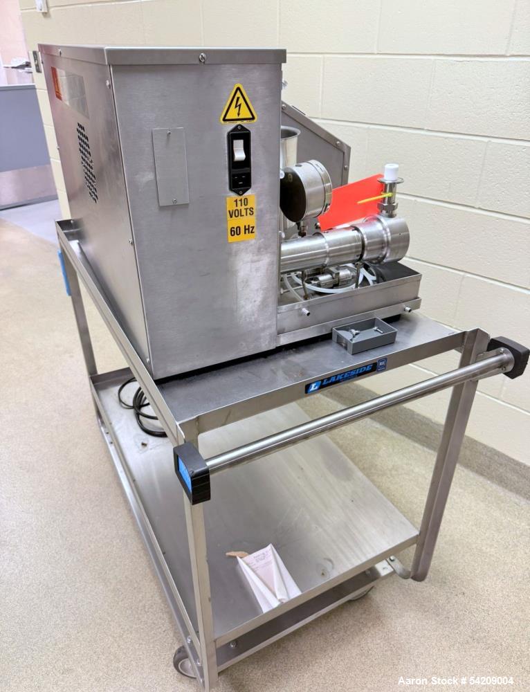 Used Microfluidics Microfluidizer Benchtop Fluid Homogenizer, Model M110P-II. Serial# 2010123, Year 2010. With stainless steel cart.