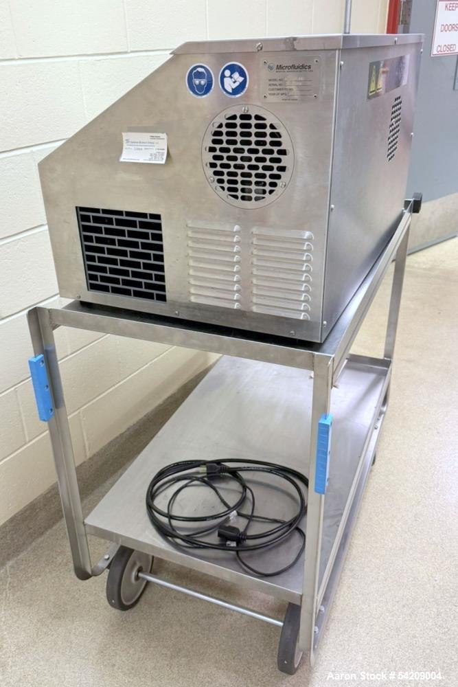 Used Microfluidics Microfluidizer Benchtop Fluid Homogenizer, Model M110P-II. Serial# 2010123, Year 2010. With stainless steel cart.