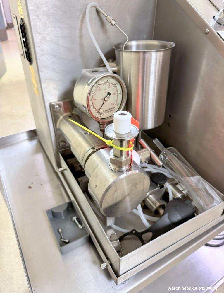 Used Microfluidics Microfluidizer Benchtop Fluid Homogenizer, Model M110P-II. Serial# 2010123, Year 2010. With stainless steel cart.