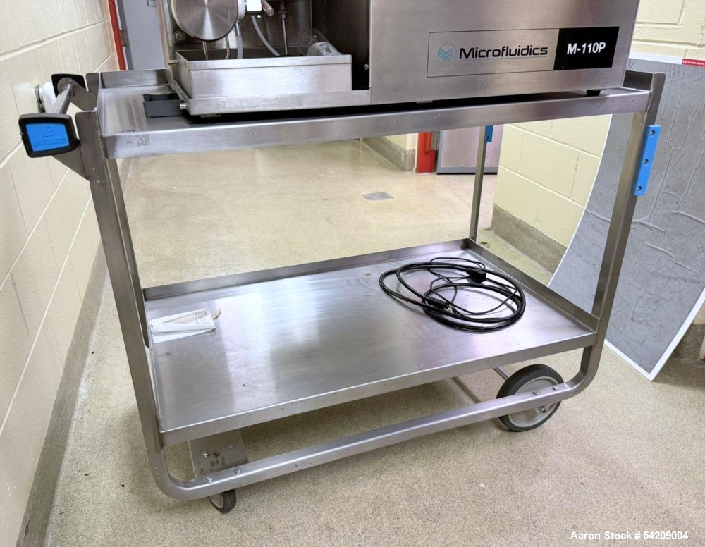 Used Microfluidics Microfluidizer Benchtop Fluid Homogenizer, Model M110P-II. Serial# 2010123, Year 2010. With stainless steel cart.
