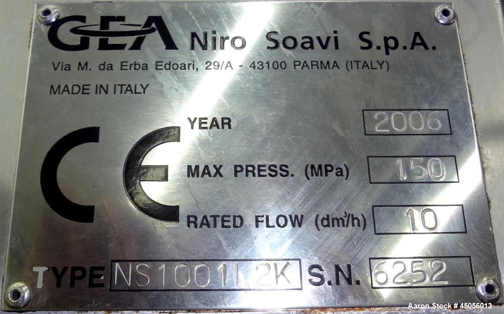 Used GEA Niro Soavi Panda High Pressure Laboratory Homogenizer, Model NS1001L2K