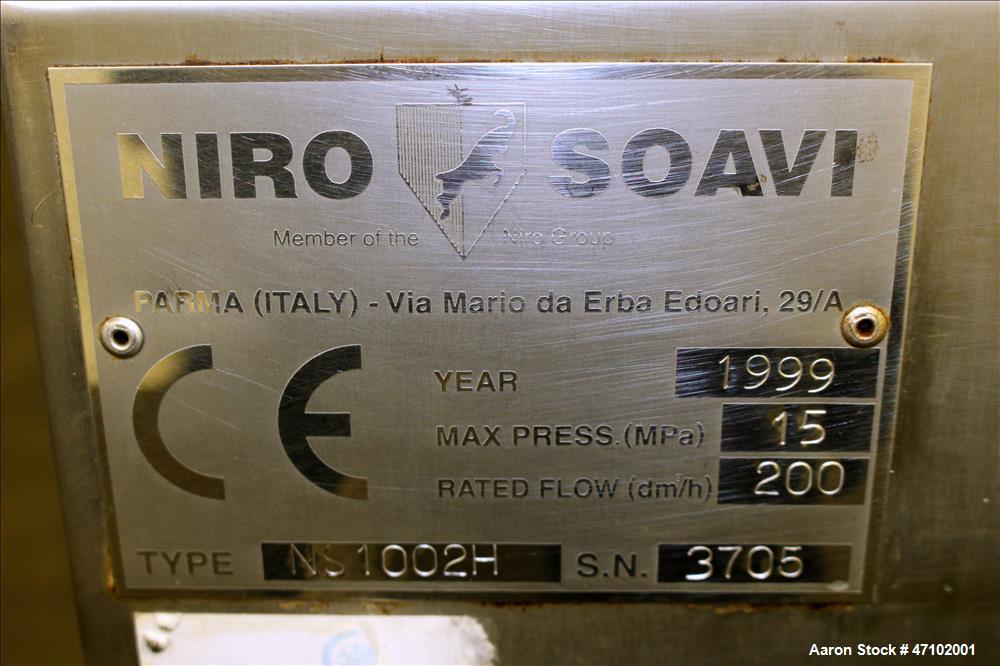 Used Niro Soavi Homogenizer, Type NS1002H, 304 Stainless Steel.